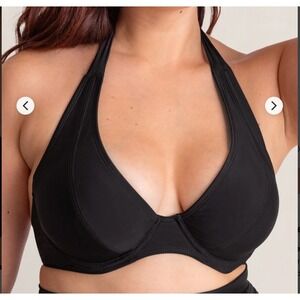 Shapermint Essentials Black Full Coverage Halter Bikini Top Plus Size 2XL
